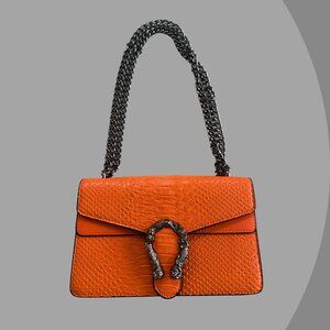 Orange Leather Snake Print Crossbody Satchel Handbag, Gucci like